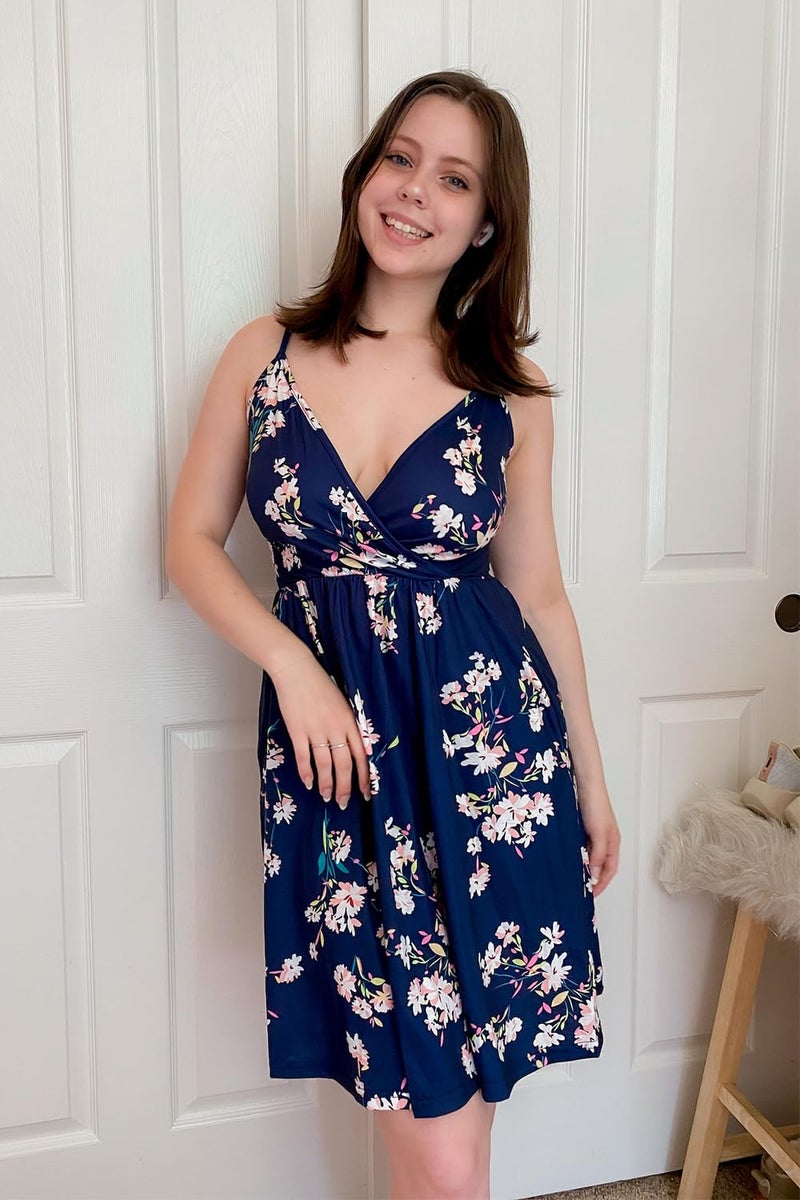 STYLEWORD Womens Summer Spring V Neck Dresses Sun Spaghetti Strap Petite Sundress Casual Beach Vacation Hawaiian with Pocket Cruise Outfits 2026(Floral01, S) - Image 4
